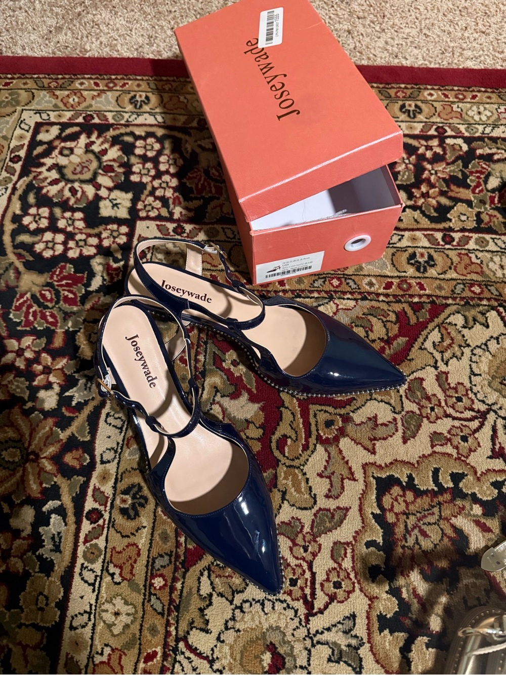 Josey Wade NIB Women's Navy Patent Pointed-Toe Slingback Heels